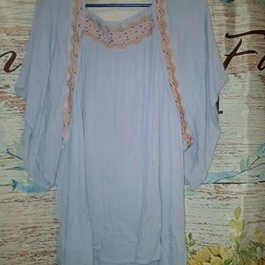 Women's Light Blue Blouse with Lace Trim